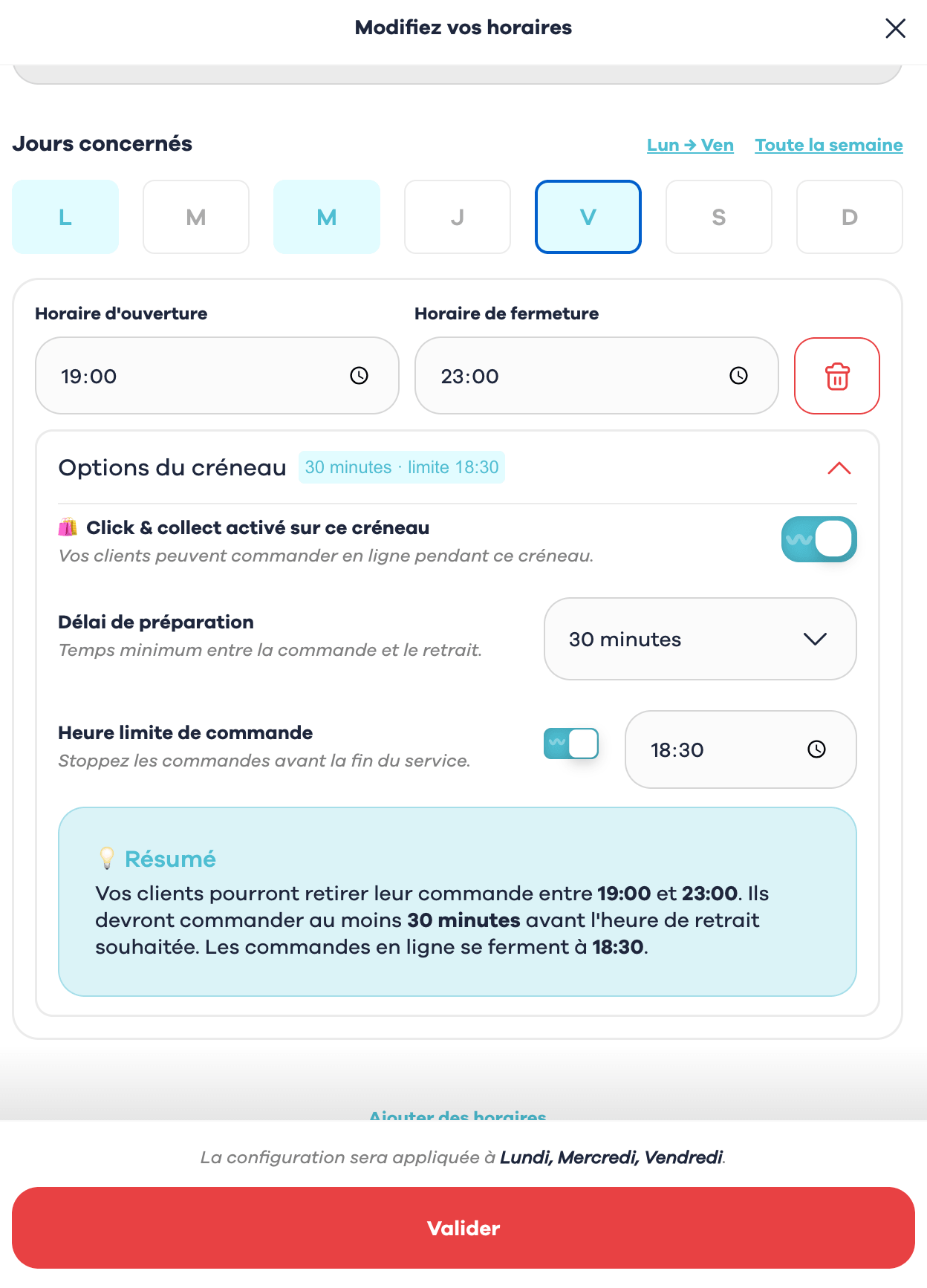 Param&eacute;trez simplement vos horaires